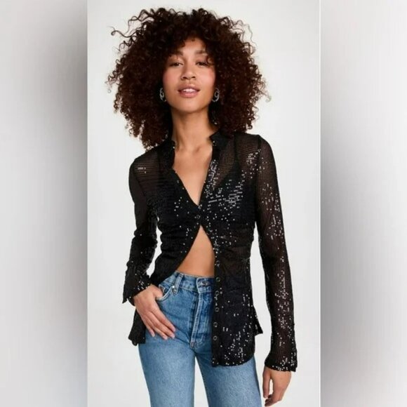 Free People Tops - Free People Sequin Shirtee in Black.  SZ XL